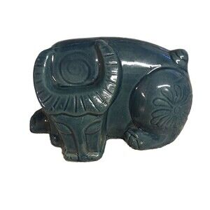 Sleeping Blue Water Buffalo Cow Ceramic Figure Handmade Vietnam Folk Art